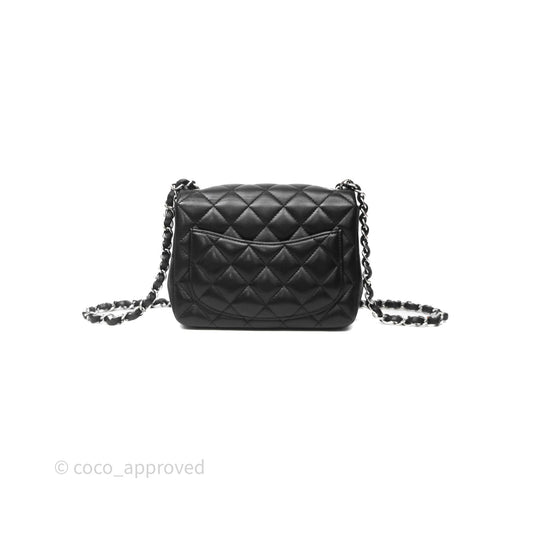 Chanel Mini Square Quilted Black Lambskin Silver Hardware
