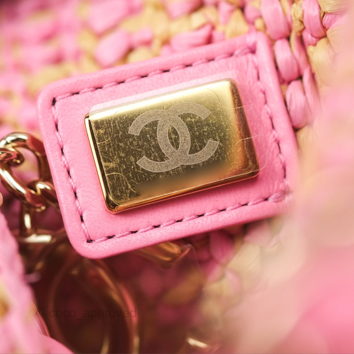 Chanel Coco Beach Bag Raffia Effect Braided Pink Beige Gold Hardware 24A