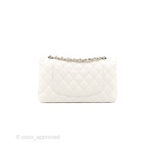 Chanel Classic M/L Medium Double Flap White Caviar Silver Hardware