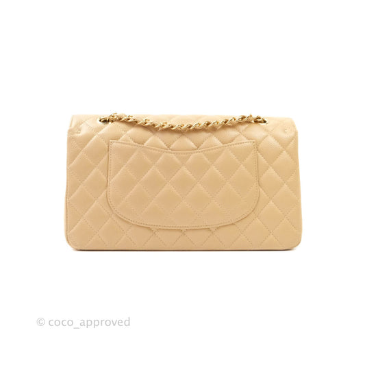 Chanel Classic M/L Medium Double Flap Beige Caviar Gold Hardware