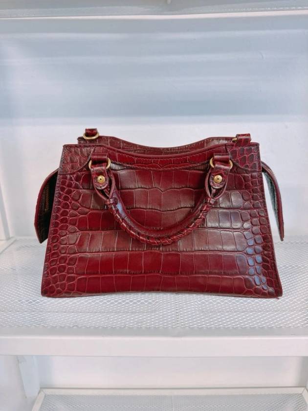 Luxury Balenciaga Women s Burgundy Neo Classic Croc Calf Leather Mini City Bag 638524 23EF1 6526