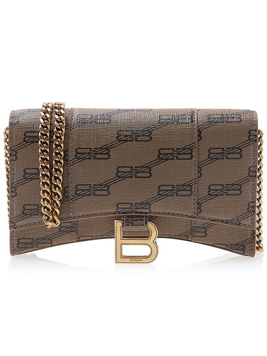 Luxury Balenciaga Hourglass BB Monogram Chain Long Wallet Brown