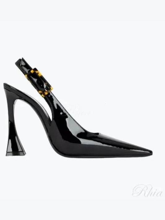 Luxury Saint Laurent Dune Patent Leather Slingback Heels Black