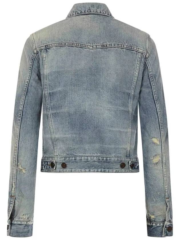 Luxury Saint Laurent Anchor Embroidered Denim Jacket Blue