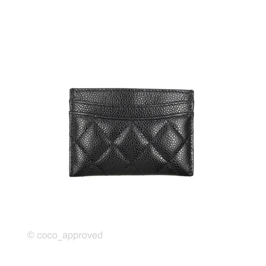 Chanel Classic Flat Card Holder Black Caviar Gold Hardware