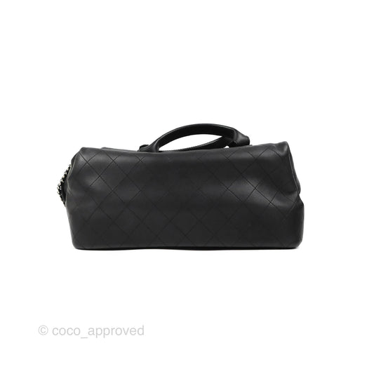 Chanel Flat Quilted Boston Bag Black Calfskin Silver Hardware
