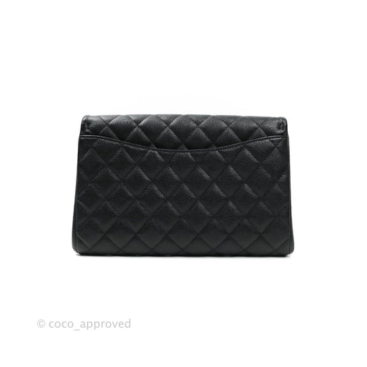 Chanel Quilted Clutch with Chain Black Caviar Silver Hardware
