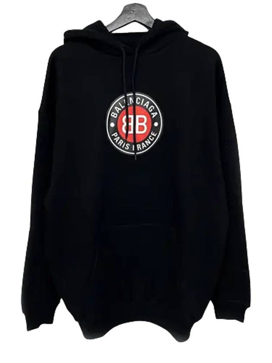Luxury Balenciaga BB Logo Round Print Hoodie Black