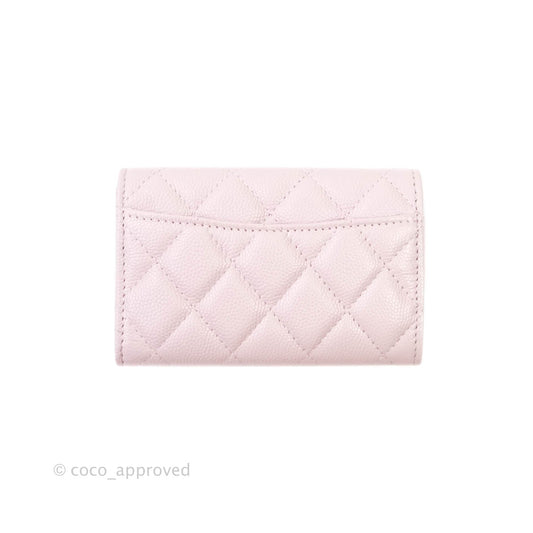 Chanel Caviar Quilted Flap Card Holder Lilac Rose Clair Gold Hardware 21S