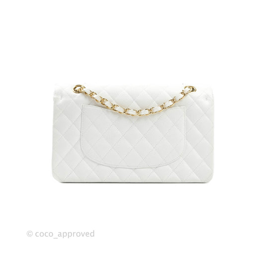 Chanel M/L Medium Double Flap Bag White Caviar Gold Hardware