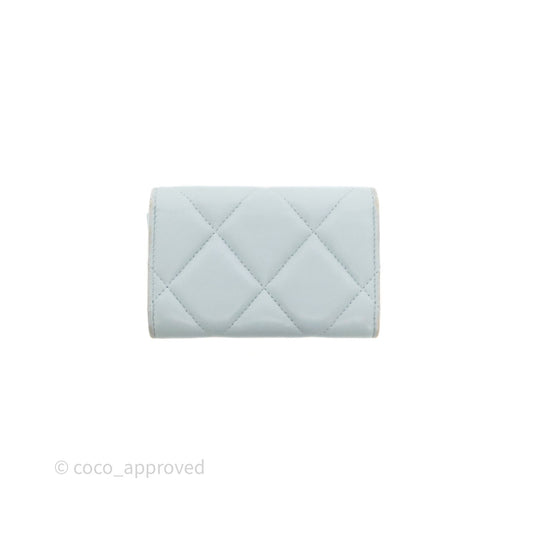 Chanel 19 Flap Card Holder Light Blue Lambskin