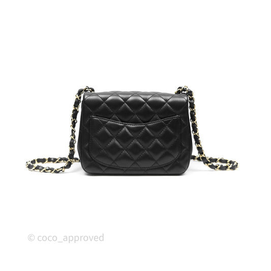 Chanel Mini Square Flap Quilted Black Lambskin Gold Hardware