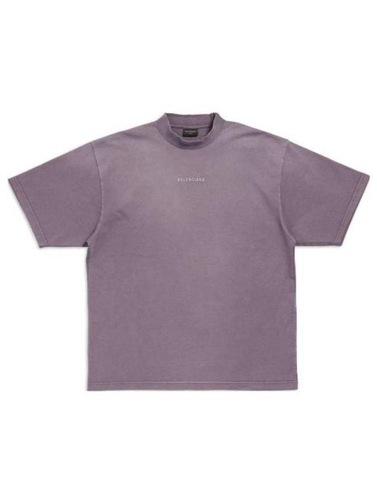 Luxury Balenciaga Logo Print Short Sleeve T-Shirt Purple