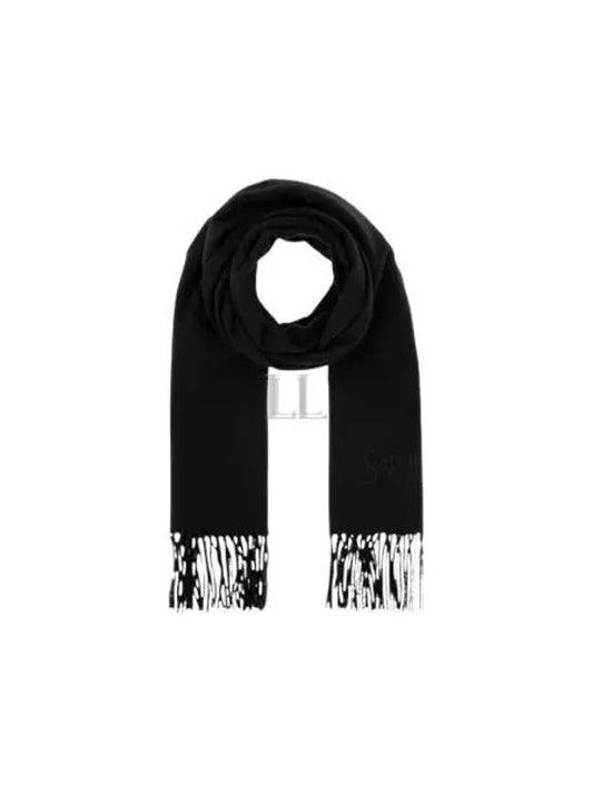 Luxury Saint Laurent Embroidered Logo Cashmere Muffler Black