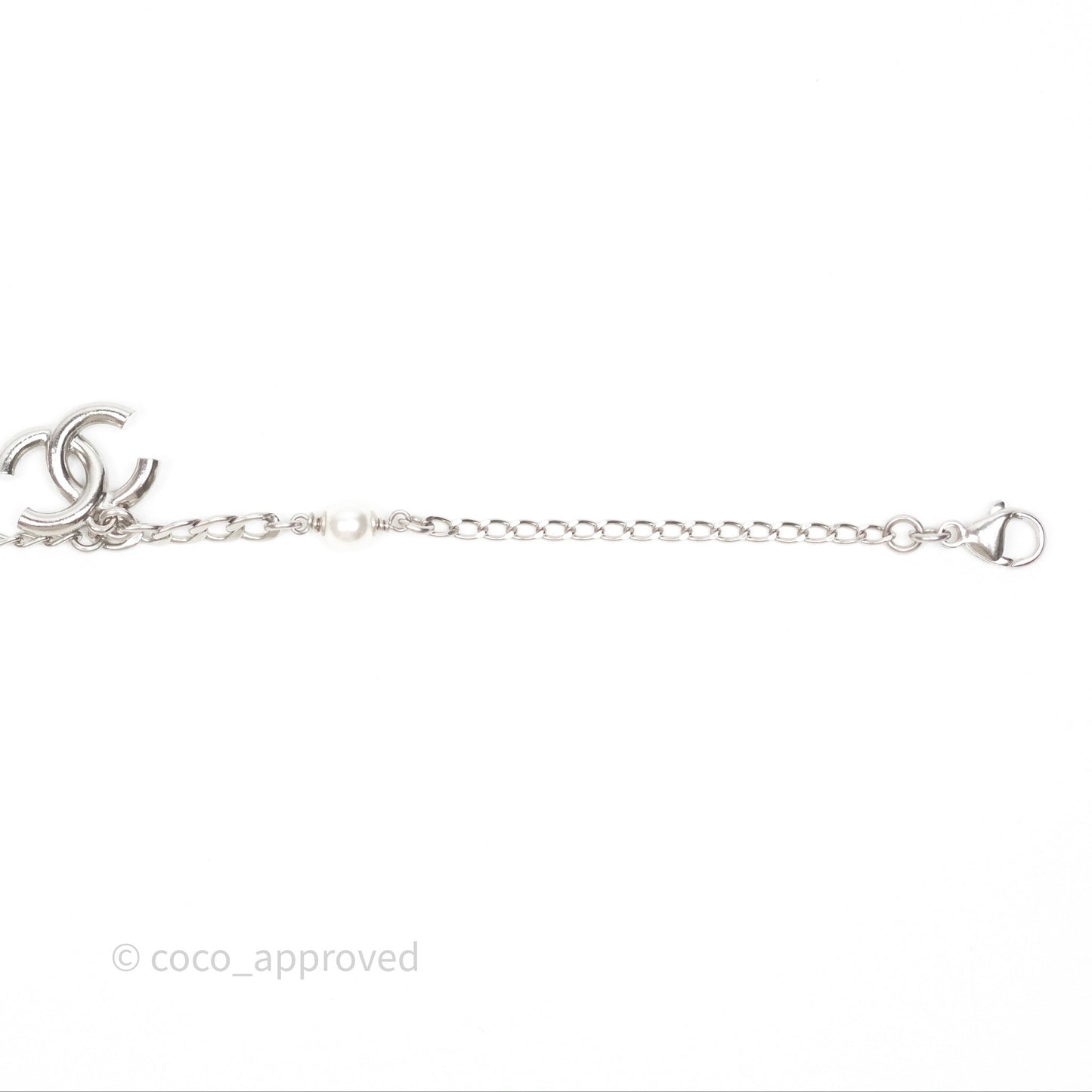 Chanel Crystal CC Pearl Bracelet Silver Tone 21A