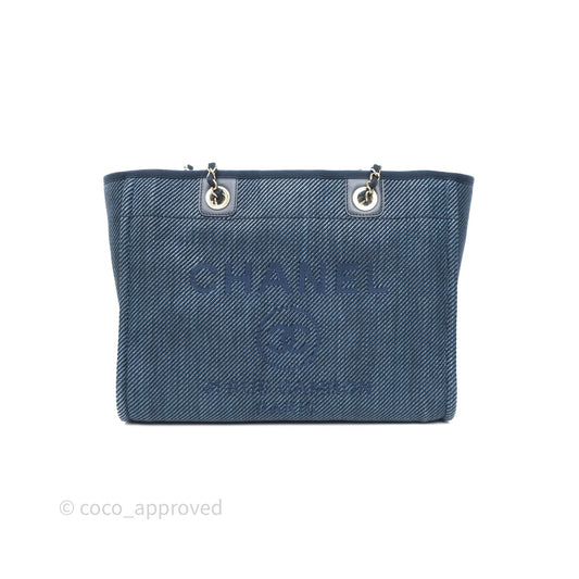 Chanel Medium Deauville Tote Navy Raffia Gold Hardware