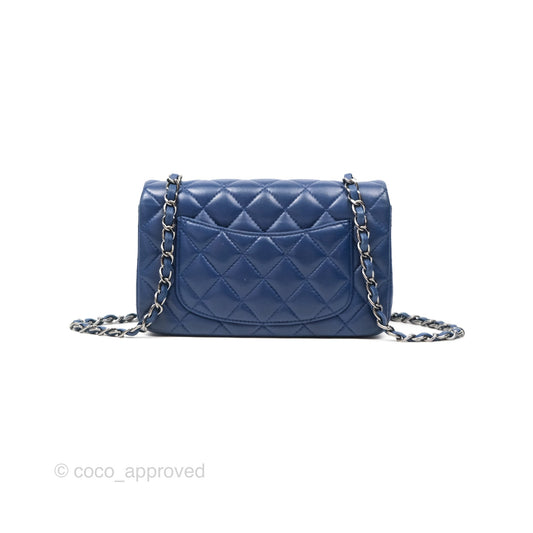 Chanel Mini Rectangular Flap Quilted Navy Lambskin Silver Hardware