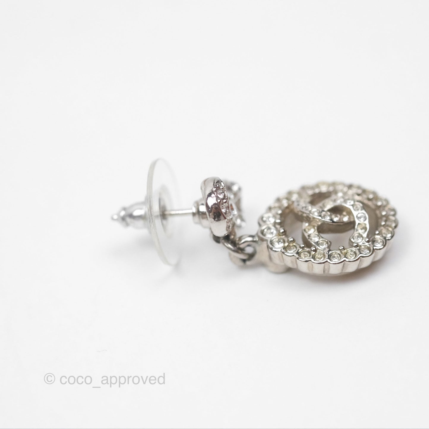 Chanel Crystal CC Bow Knot Drop Earrings Silver Tone 22B