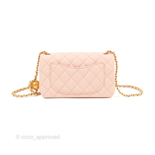 Chanel Pearl Crush Mini Rectangular Light Pink Lambskin Aged Gold Hardware