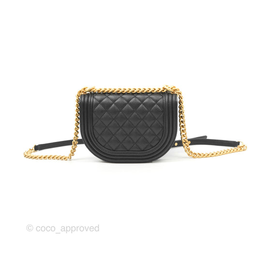 Chanel Boy Messenger Bag Black Caviar Aged Gold Hardware