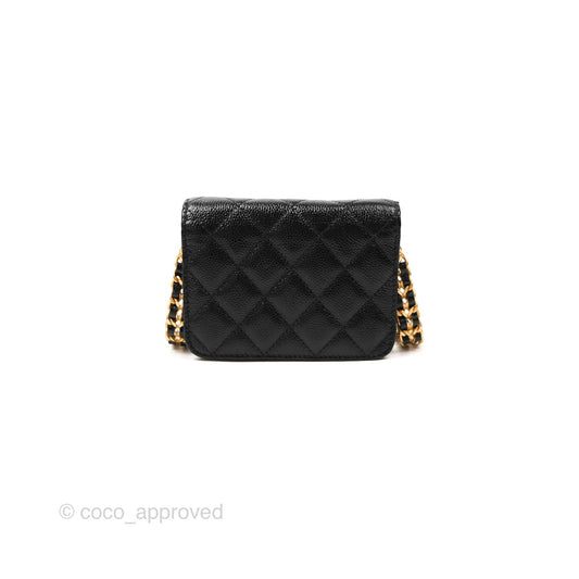 Chanel Clutch With Chain Black Shiny Caviar Aged Gold Hardware