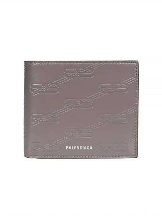 Luxury Balenciaga BB Monogram Box Half Wallet Grey