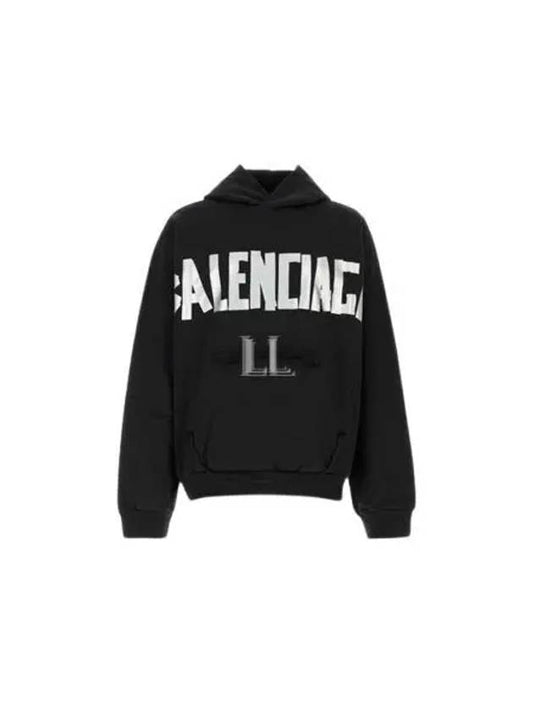 Luxury Balenciaga Logo Tape Cotton Hoodie Black