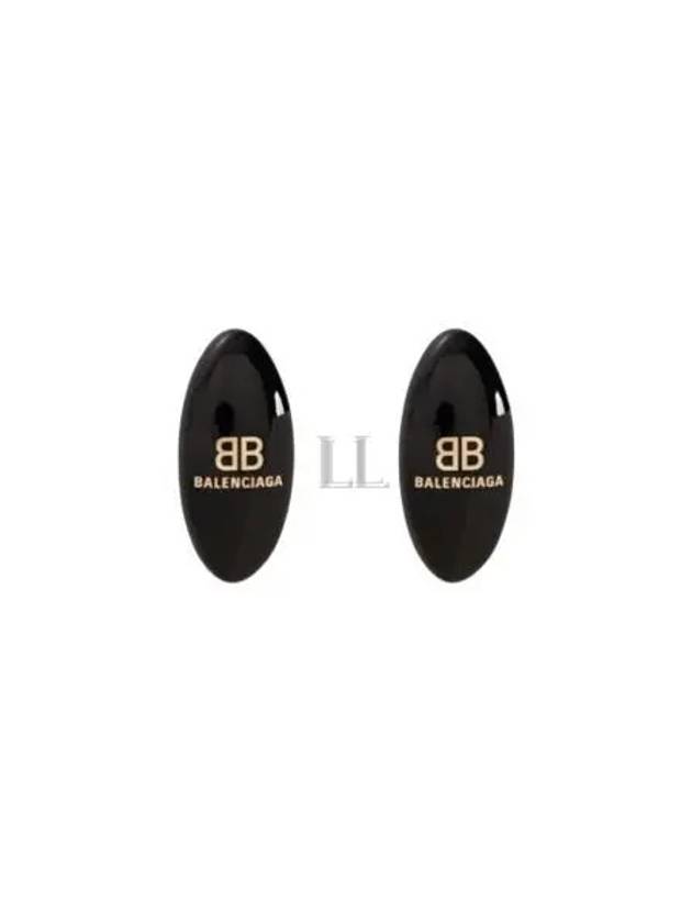 Luxury Balenciaga Oval Logo Plaque Earrings Black