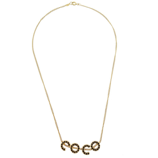 Chanel COCO Chain Pendant Necklace Rhinestone Gold 01A