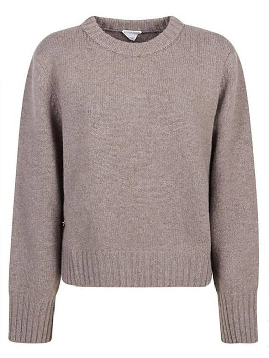 Luxury Bottega Veneta Metal Note Button Wool Knit Top Grey