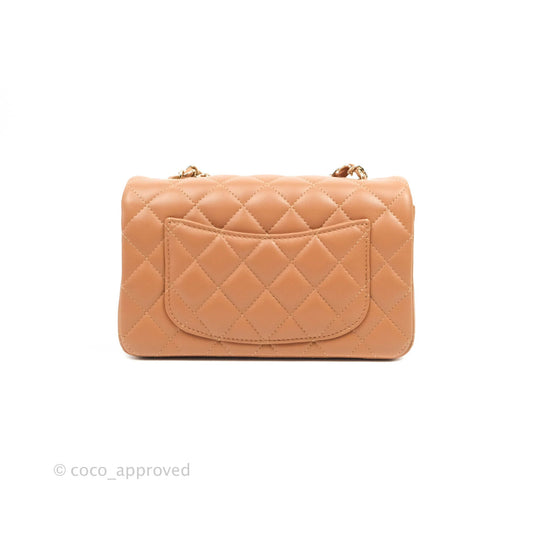Chanel Mini Rectangular Quilted Caramel Dark Beige Lambskin Gold Hardware 21P