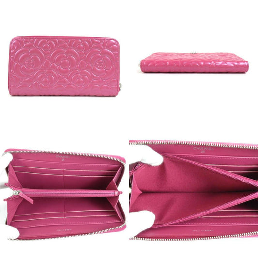 Luxury Chanel Round Zipper Long Wallet Leather Pink Women's