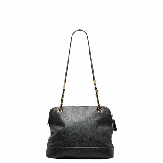 Luxury Chanel Triple Coco Mark Chain Shoulder Bag Black Caviar Skin Women's