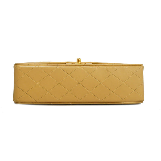 CHANEL Matelasse W Flap W Chain Women's Leather Shoulder Bag Beige