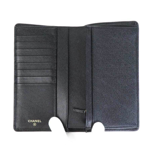 Luxury Chanel folio long wallet coco button leather black ladies