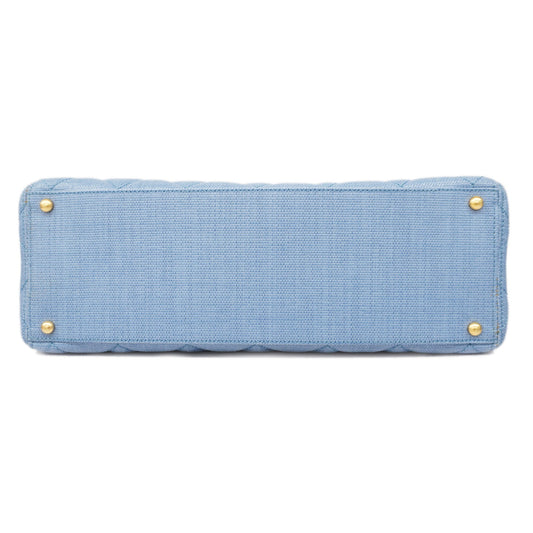 CHANELAuth Matelasse Natural Women's Straw Tote Bag Blue