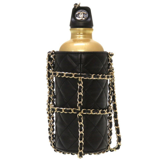 Luxury Chanel Lambskin Black 27th Flask Gold Chain Bottle Holder Matelasse Coco Mark Water Shoulder Bag