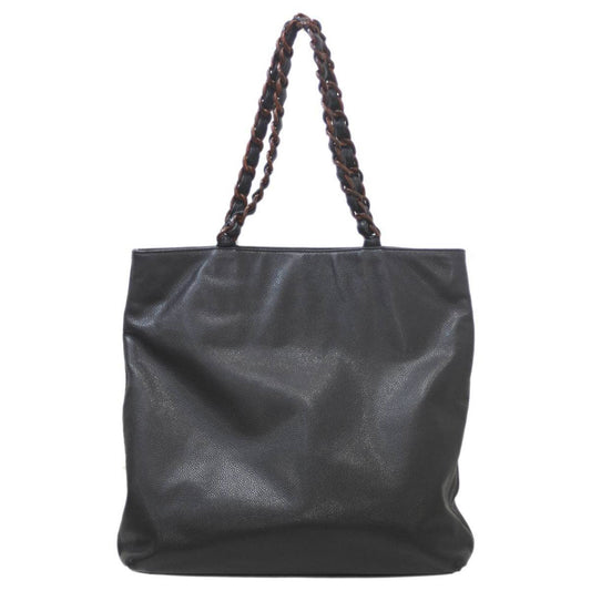 Luxury Chanel Coco Shoulder Bag Caviar Skin Woodgrain Acrylic Chain Tote Black Women's KS