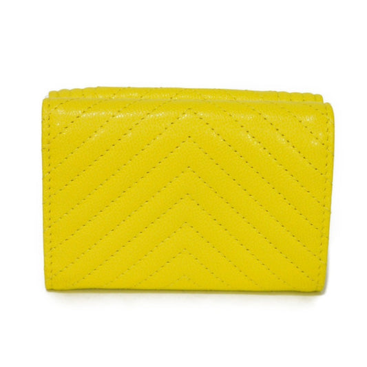 Luxury Chanel Trifold Wallet Boy Small Flap Turnlock Caviar Skin Chevron Yellow A84432 Men's Women's Bill Purse