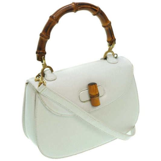 Luxury Gucci bamboo shoulder handbag leather white strap