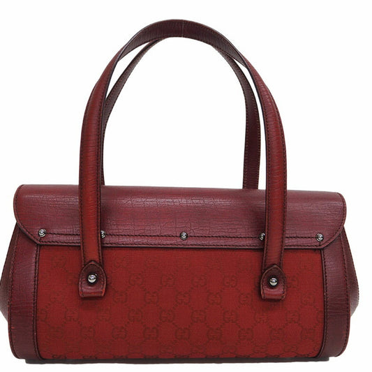Luxury Gucci 111713 GG canvas bamboo handbag red tubular shoulder