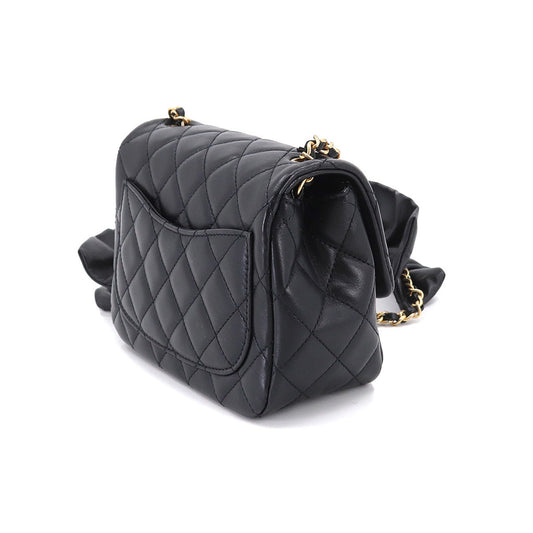Luxury Chanel Mini Matelasse Frill Chain Shoulder Bag Leather Black Gold Hardware