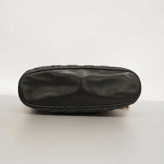 CHANEL Matelasse Chain Shoulder With Fringes Leather Shoulder Bag Black