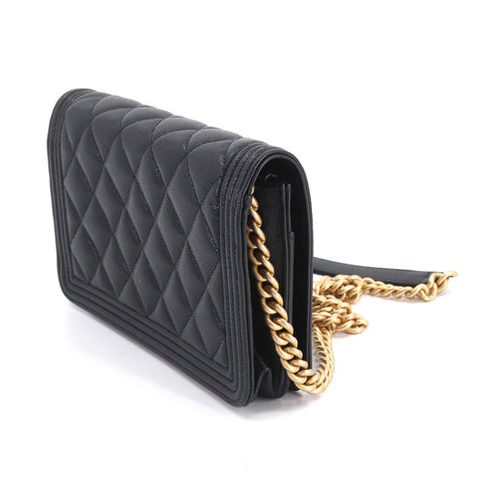 Luxury Chanel Boy Chain Wallet Long Caviar Skin Black AP1117 Gold Hardware