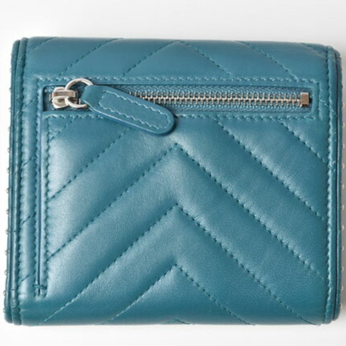Luxury Chanel wallet chevron studs turquoise blue