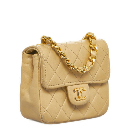 Luxury Chanel matelasse chain shoulder bag handbag waist pouch beige leather ladies