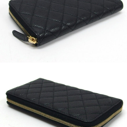 Luxury Chanel Matelasse round long wallet caviar skin