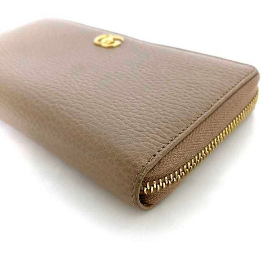 Luxury Gucci Round Long Wallet Pink Beige Gold Marmont 456117 Leather GG Women's