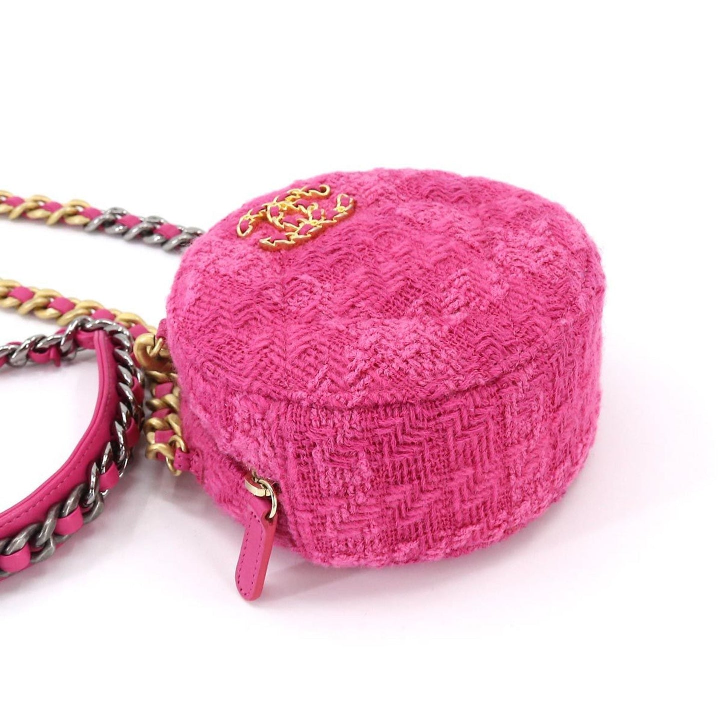 Luxury Chanel 19 Bag with round chain shoulder bag tweed leather pink pouch