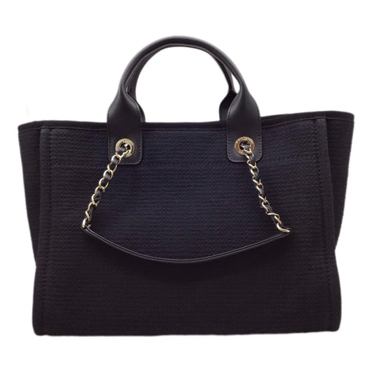 Luxury Chanel Deauville AS3257 Black Tote Bag Handbag Shoulder Women Men Unisex